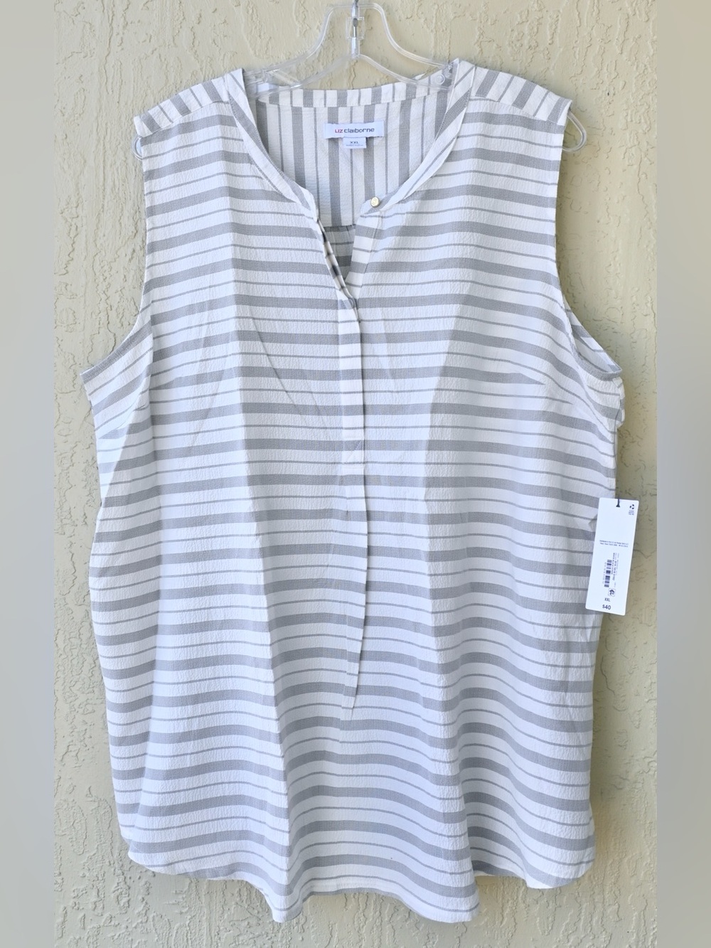 Liz Claiborne White and Light Gray Striped Sleeveless Top